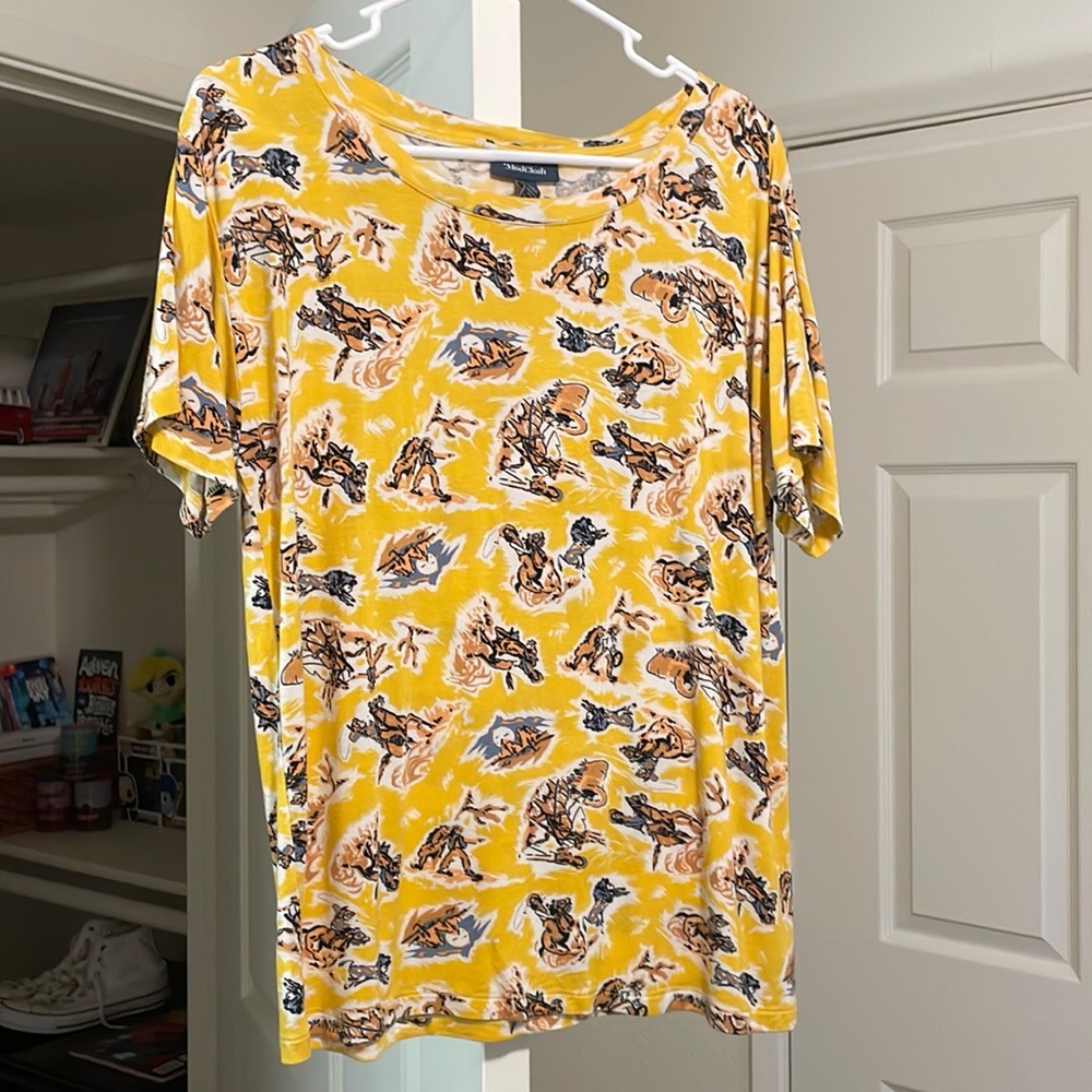 Modcloth Yellow Cowboy Print Graphic Tee
